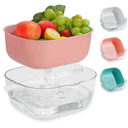 

ReaNea Colander Bowl With Clear Plastic Bowl Dual-Layer Draining Bowl Vegetable Washing Basket (Pink)