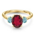 thumbnail image 3 of Gem Stone King 10K Yellow Gold Ruby Red Mystic Quartz and Blue Zircon Engagement Ring for Women | 2.80 Cttw | Oval 9X7MM | Gemstone Birthstone | Size 7, 3 of 6