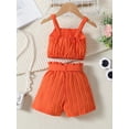 thumbnail image 3 of Bagilaanoe 2pcs Little Girl Shorts Set Toddler Sleeveless Ruffled Cami Tops + Shorts with Belt 18M 24M 3T 4T 5T 6T Kids Casual Summer Clothes, 3 of 9