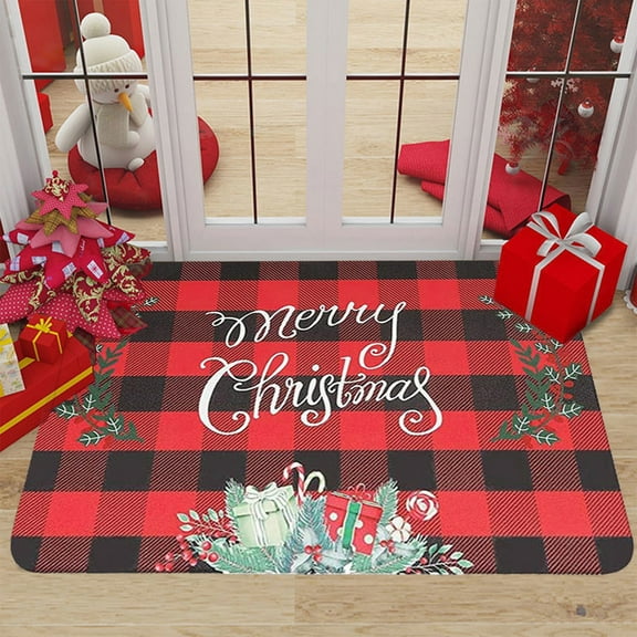Christmas Doormats, Holiday Doormats, Festive Xmas Indoor Outdoor Entryway Mat, Non-Slip Low Pile Polyester Decorative Welcome Doormat for Front Door Porch Patio 16x24 Inches Multicolor