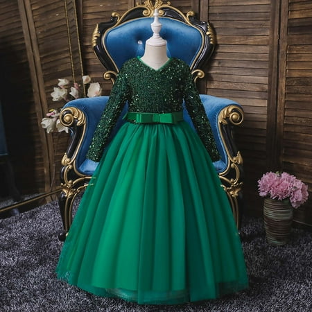

XMMSWDLA Toddler Girl Clothes Children Dress Girl Long Sleeve Girl Princess Dress Long Sequin Dress Dress Deals Clearance