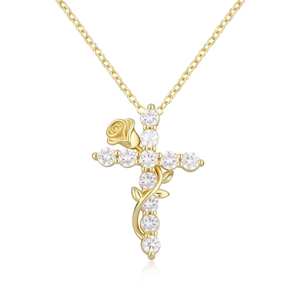 GOSFRY Cross Necklace for Women, 14K Gold Plated Dainty Zircon Pendant Aesthetic Non Tarnish Waterproof Necklaces Religious Jewelry Gifts