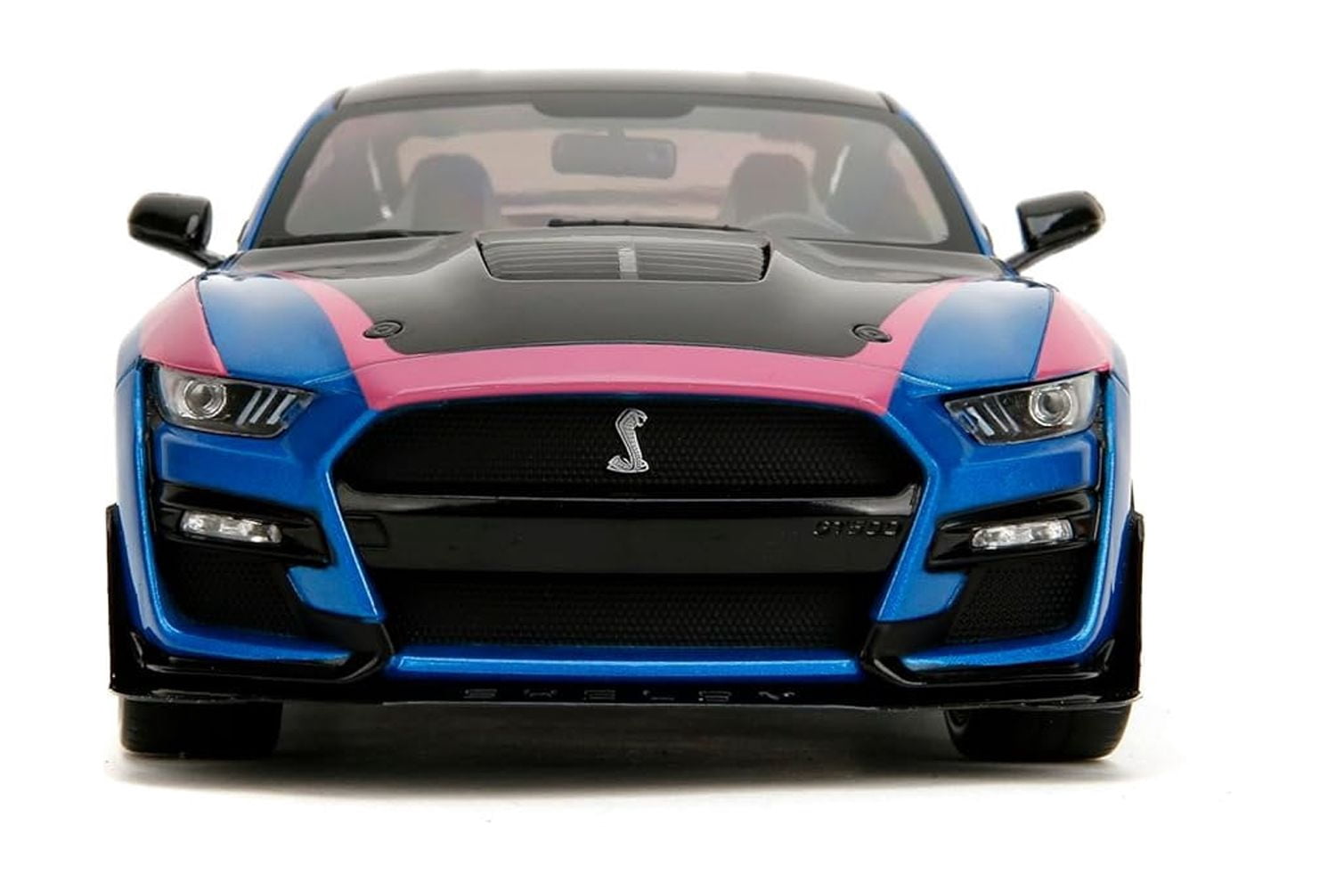 Ford Mustang Shelby GT500 Blue Metallic with Pink Stripes and Black Hood and Top "Pink Slips" Series 1/18 Diecast Model Car by Jada