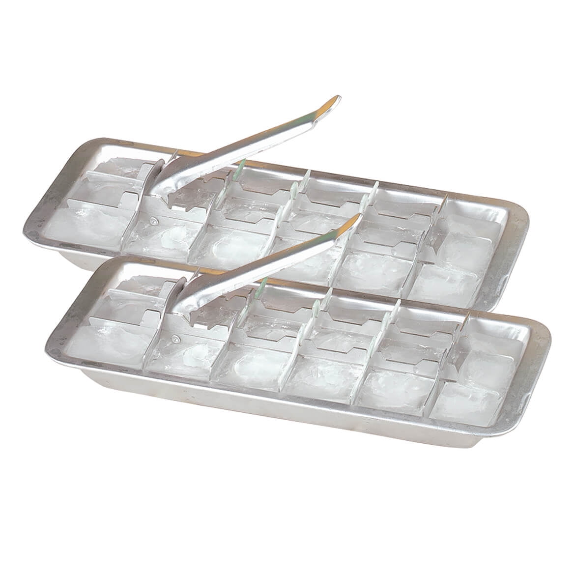 Set of 2 Each Tray Features 18 Vintage Kitchen Aluminum Metal Ice Cube Trays 