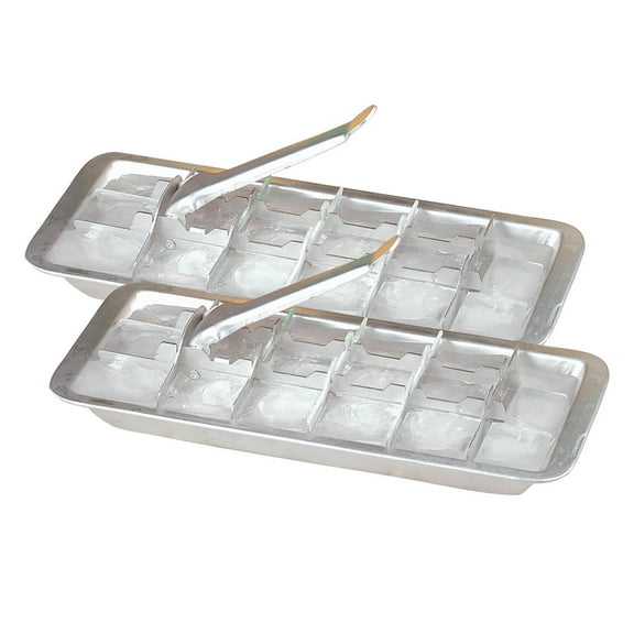 Vintage Kitchen Aluminum Metal Ice Cube Trays, Set of 2 – Each Tray Features 18 Slot Ice Cube Maker with Easy Release Handle