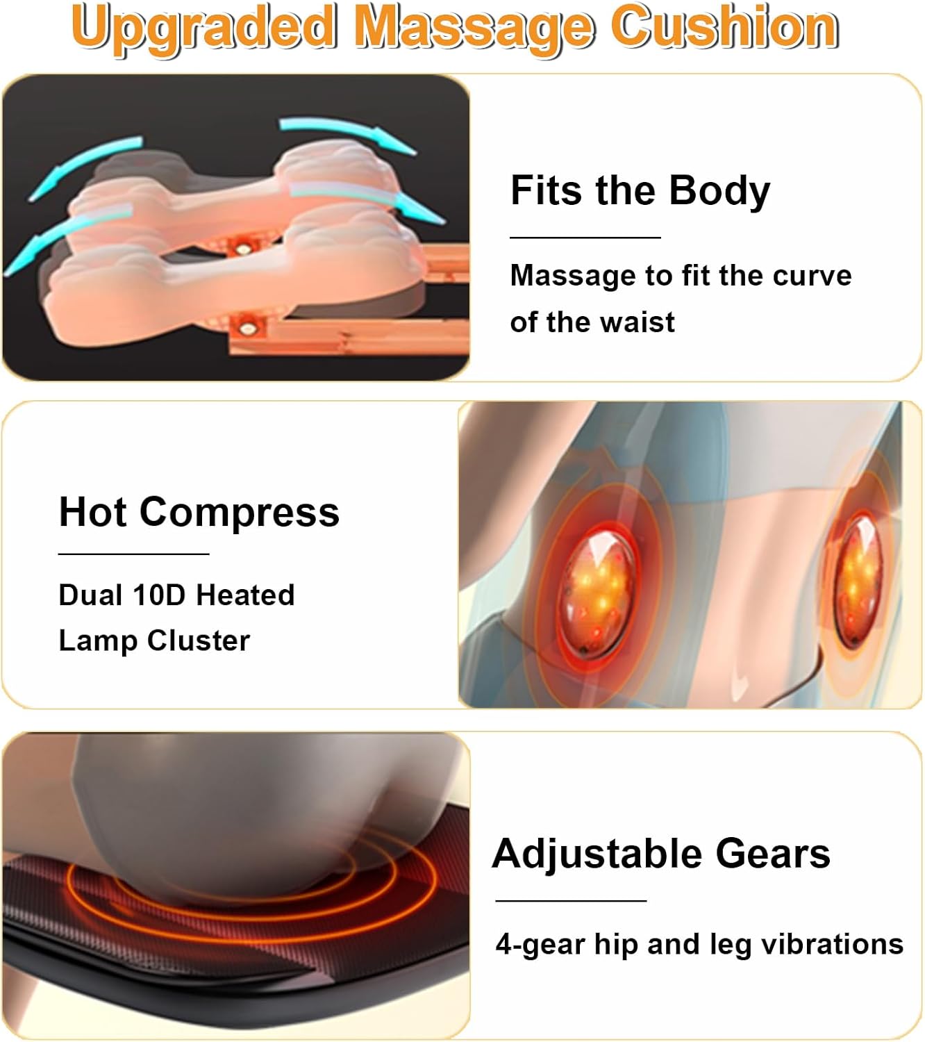 Massage Chair Pad with Seat Cushion, Full Body Shiatsu Back Neck Massager with Heat for Home Office, 1-Pack