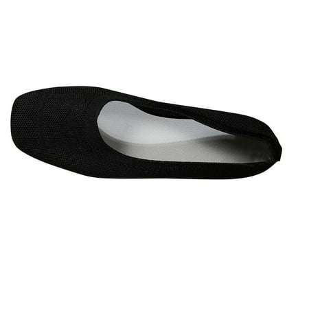 hopeusnice Clearance Women s Breathable Knit Flats Slip On Loafers Comfortable Walking Shoes Soft Sole Low Heel Ballerina Shoes Flats Black 39