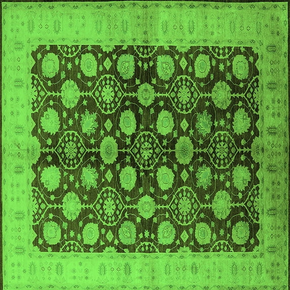 Ahgly Company Indoor Square Oriental Green Industrial Area Rugs, 8' Square