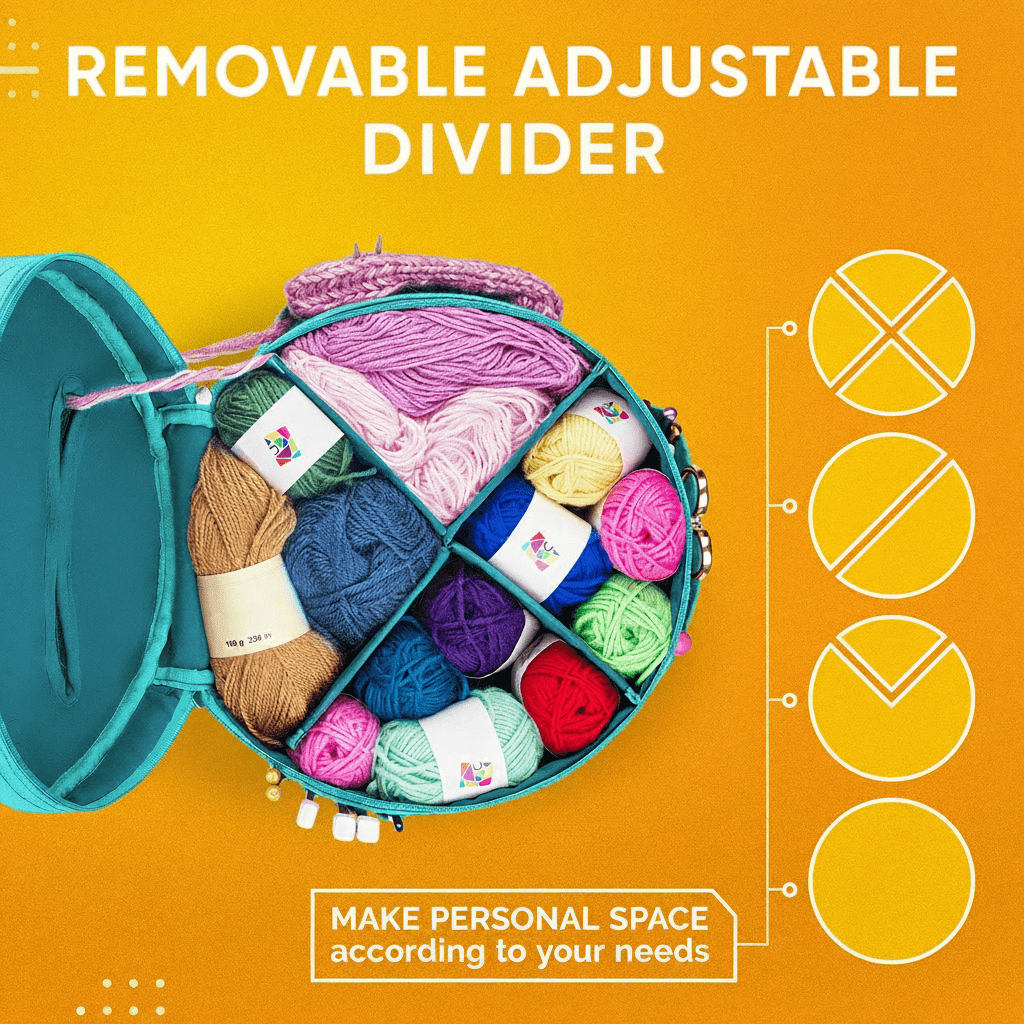 Craftiss Yarn Storage Bag - Turquoise Tote Yarn Bag, Durable Knitting and Crochet Organizer with Needle Case