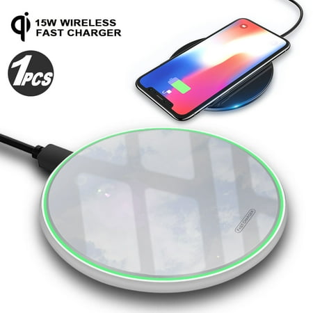 Wireless Charger 15W Max Fast Charging Pad Compatible with Samsung Galaxy S21 S21 Ultra S21+ S20 fe S20 Note 20/10 Google Piexl LG and More(15W White Mirror)