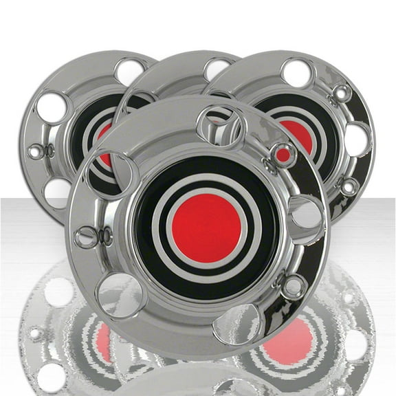 Set of 4 Closed Center Caps for 1980-1992 Ford F-150 - Chrome Silver/Black/Red