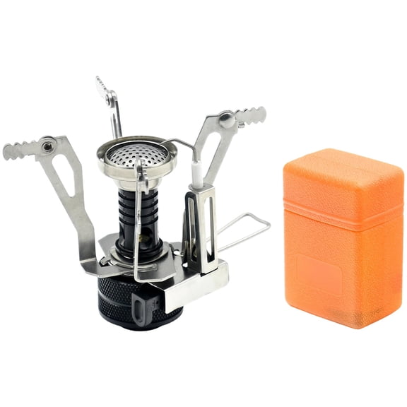 Outdoor Folding Camp Stove, Portable Mini Gas Stove with Igniter, Stainless Steel Canister Top Stove for Backpacking, Hiking, Picnic, Lightweight Single Burner, with Storage Box
