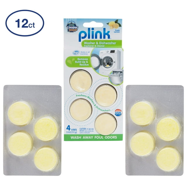 Compac Home Plink Appliance Freshener, Dishwasher, Washing Machine Cleaner, Water Activated, Fresh Lemon Scent, 12 Count