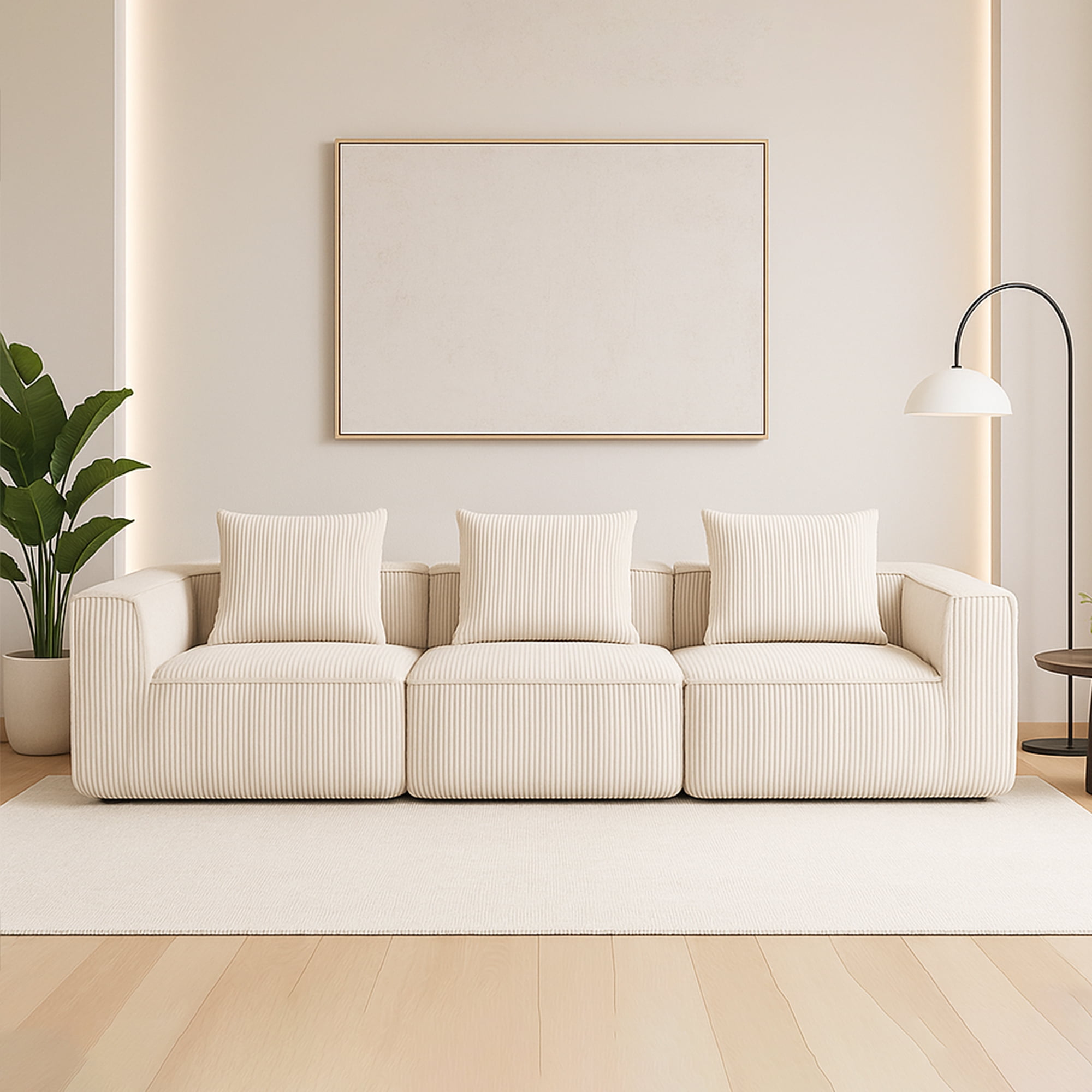 Demi Bonn 111" Modular Sectional Sofa Couchesk, Corduroy 3 Seat Couch Memory Foam Couches for Living Room, Cloud Couch, Beige