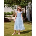 thumbnail image 3 of Arshiner Summer Dress for Girls Easter Blue Floral Ruffle Sleeve Smocked Tulle Flowy Tiered Dresses Size 14-16, 3 of 6