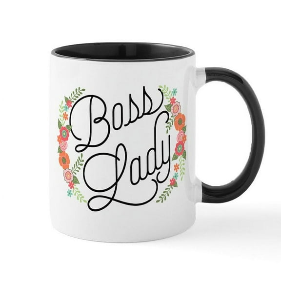 CafePress - Boss Lady Floral Mugs - 11 oz Ceramic Mug - Novelty Coffee Tea Cup