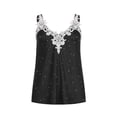 thumbnail image 4 of QLEICOM Womens Summer Tops Oversized T-shirts V-Neck Patchwork Print Lace Short Camis Vest Casual Loose Tunic Tank Tops Women Shirts Blouses Black L, 4 of 6