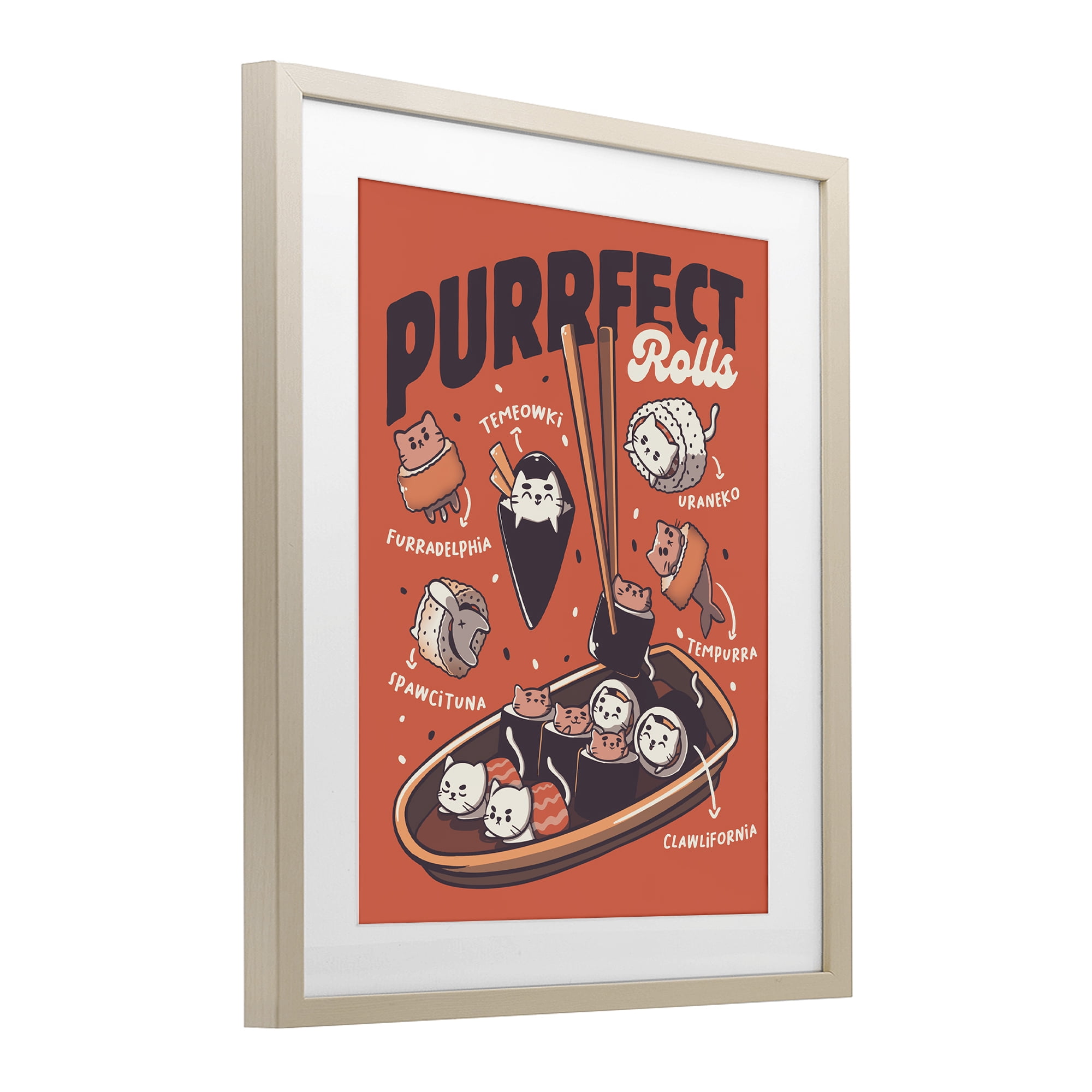 Stupell Industries Purrfect Rolls Sushi Cats Birch Framed Print Under Glass, design by Tobe Fonseca