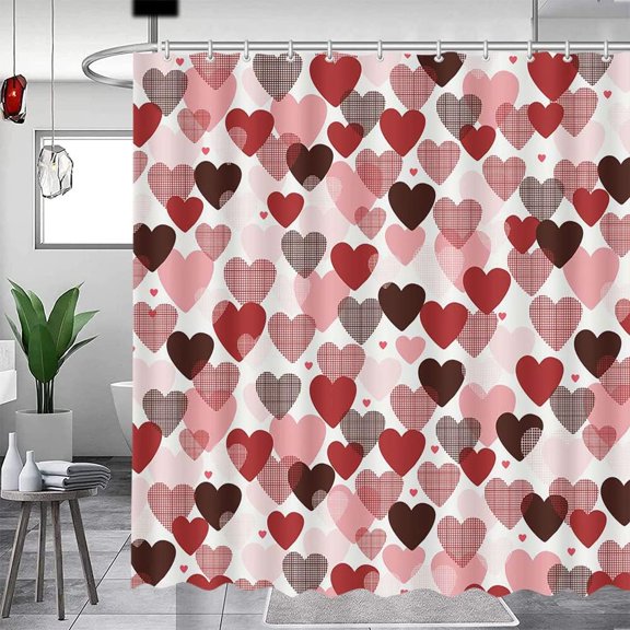 jafea Valentines Shower Curtain Red Pink Hearts Shower Curtain for Valentine''s Day Bathroom Decor Sweetheart Bathroom Curtains Washable Durable Fabric 72x72 in