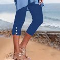 thumbnail image 6 of Stamzod Womens Capri Pants Summer Solid Color High Waisted Capri Leggings Casual Slim Fitting Plus Size Capris for Women Navy B L, 6 of 7