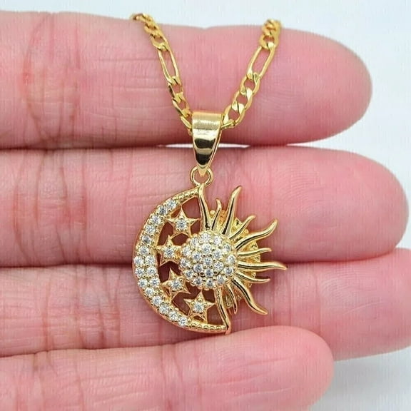 Charm Moon Sun Pendant 2Ct Round Cut Simulated Diamond 14K Yellow Gold Plated
