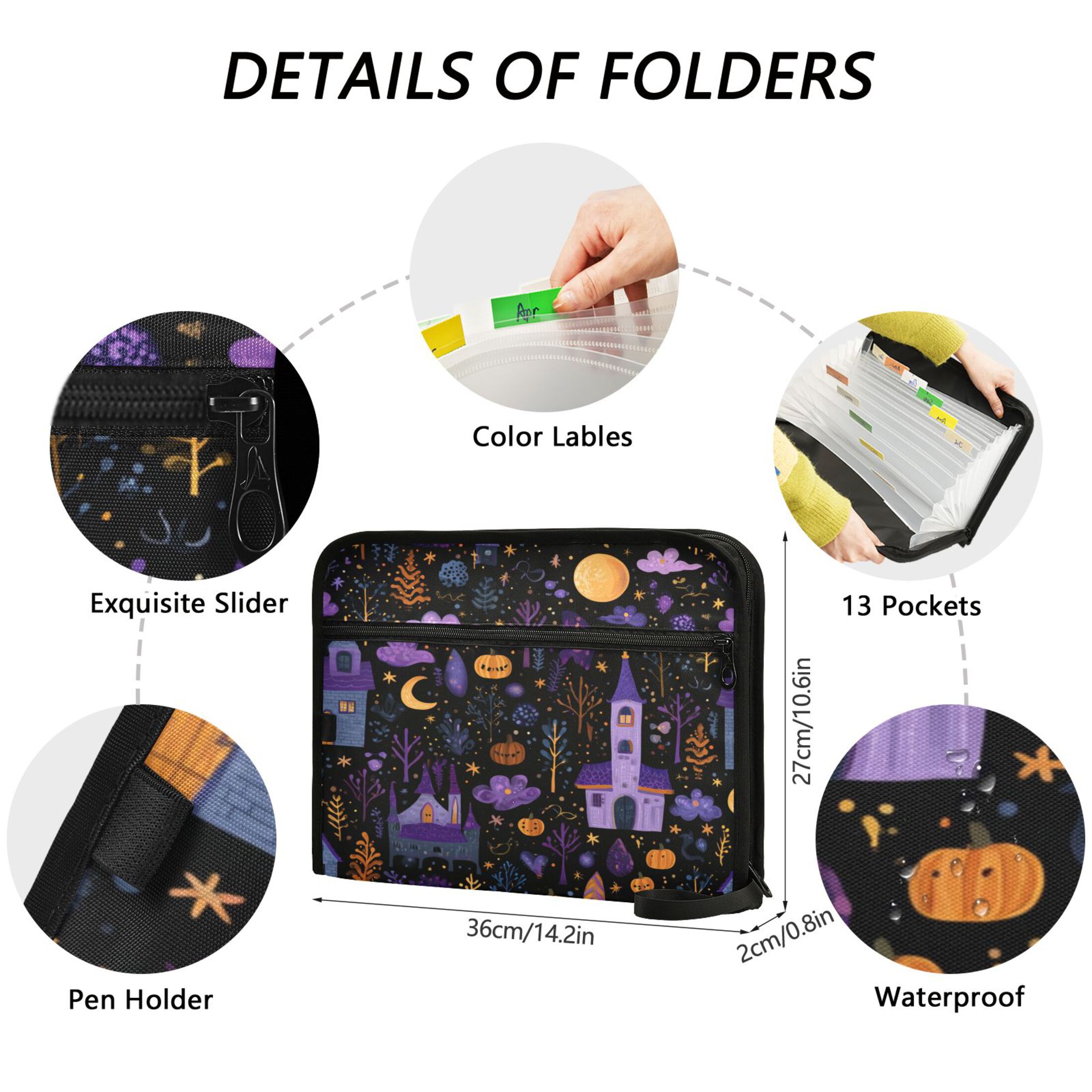Organ Folder 14.2 x 0.8 x 10.6 Inches 13 Separate Pockets A4 Size Documents Folder A Sort Storage File Manager For The Home Office Halloween Castle Cartoon