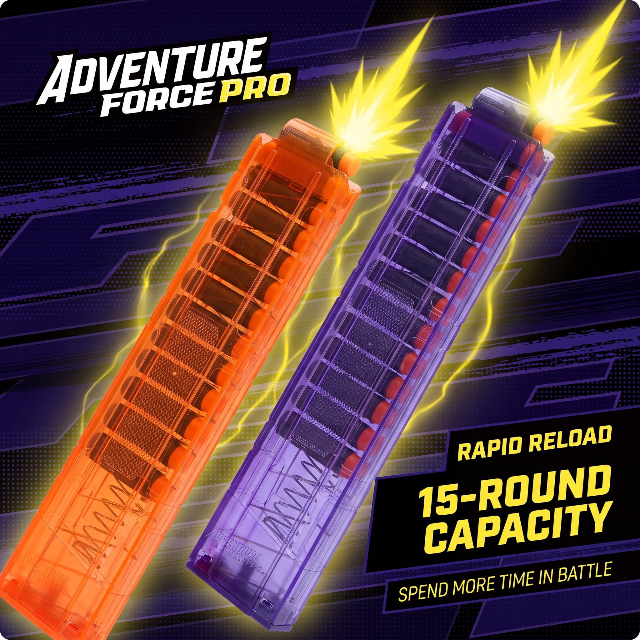 Adventure Force Half-Length 15-Round Pro Blaster Darts Ammo-Clip Refills, 2 Pack