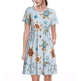 thumbnail image 1 of Bixox Robe d'Été à Manches Courtes pour Femmes Robe Ample Longueur Genou avec Poches-Tortue de Mer, 1 of 7
