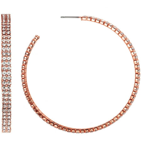 X & O Handset Austrian Crystal 14kt Rose Gold-Plated Double-Row 55mm Hoop Earrings