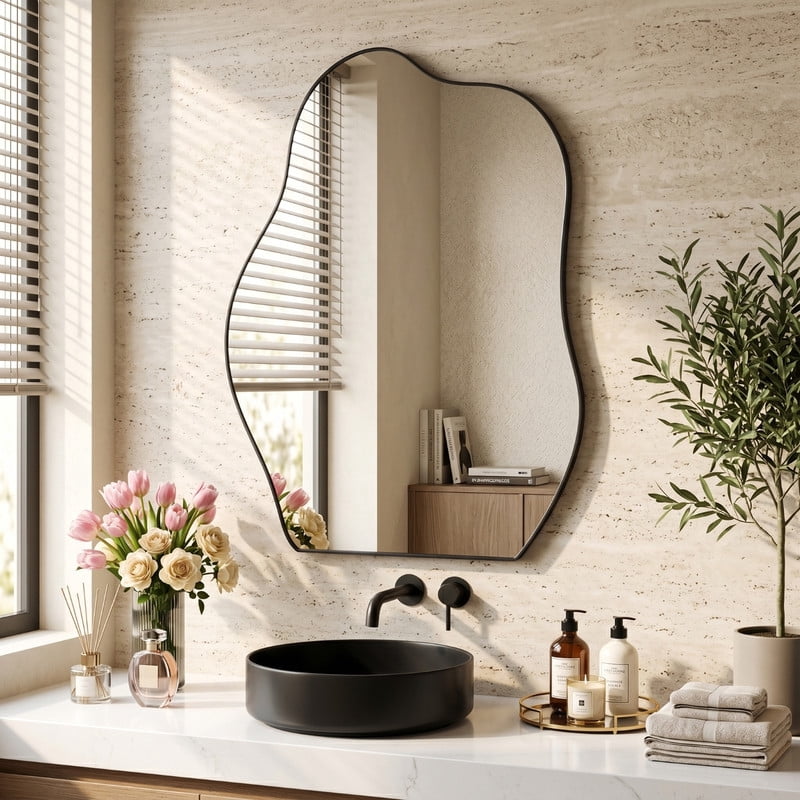 Easy4Home 20"x28" Frameless Bathroom Vanity Wall Mirror with Irregular Shape