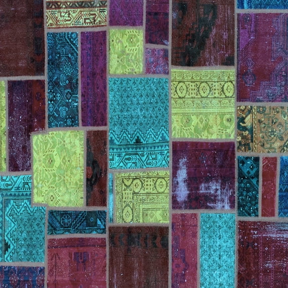 Ahgly Company Indoor Square Patchwork Light Blue Transitional Area Rugs, 4' Square