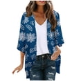 thumbnail image 2 of Maqroz Hawaiian Cardigan for Women Floral Printed UPF 50+ Sun Protection Cover Ups 3/4 Sleeve Loose Fit Causal Beach Vacation Shirts Clothes Navy L, 2 of 6