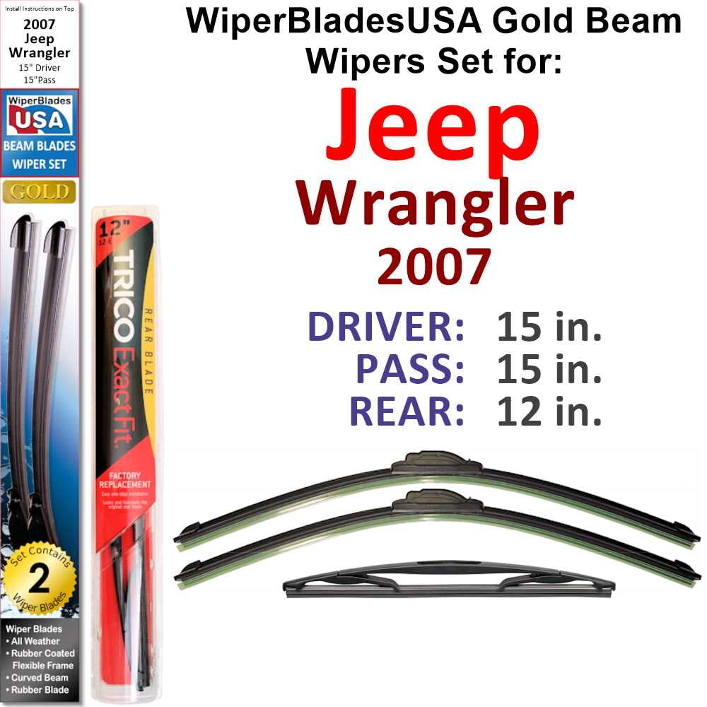 2007 Jeep Wrangler Beam Wiper Blades Wipers WBUSA (Set of 3) w/Rear Wiper -  