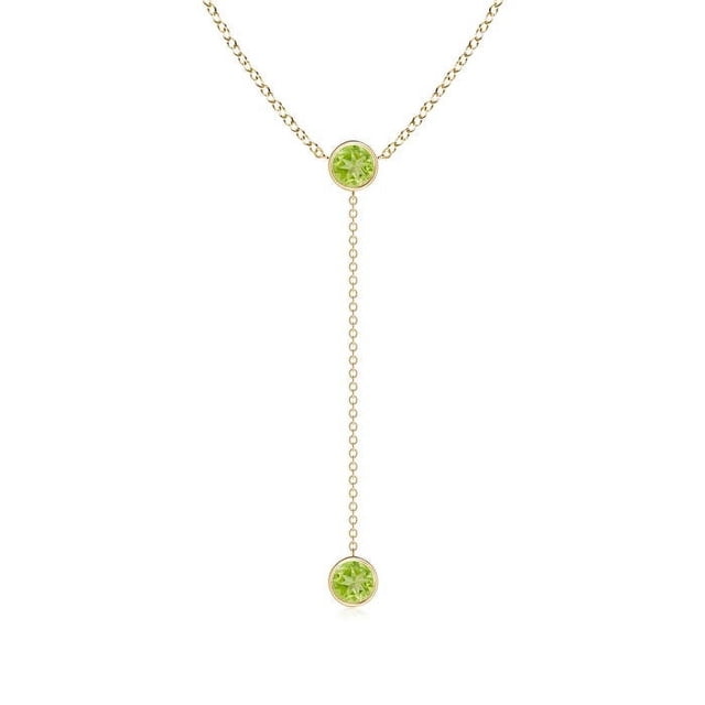 Angara Collier Péridot Naturel - Collier Style Lariat Péridot Rond 1.1 ct en Or Jaune 14K pour Femmes