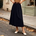 thumbnail image 4 of Women's Solid Corduroy Midi Skirt High Waist Flared A Line Long Skirt with Belt, Vintage Casual Swing Skirt for Autumn Winter Daily Commute & Weekend Outings Black, 4 of 6