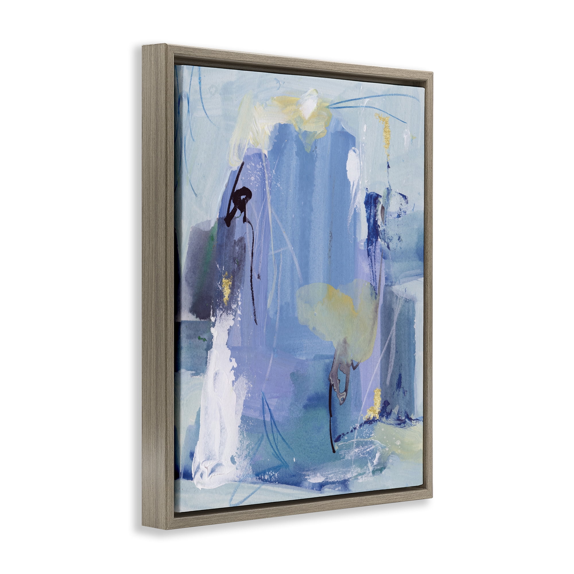Stupell Industries Blue Abstract with Squiggles Abstract Painting Brown Floater Framed Canvas Art Print Wall Art, 17 x 21