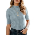 thumbnail image 7 of PEXLYCLU sweater shirts for women, summer sweaters for women, women's short sleeve sweater, Women's Spring Summer Scalloped Short Sleeve Tops Textured Shirts, Light Blue XL, 7 of 7