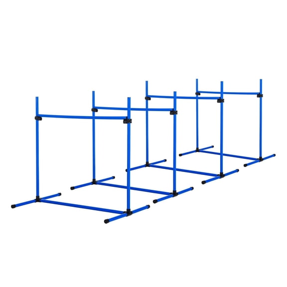 Dog Agility Kit 4 Jumps, Adjustable Height Training Equipment for Dogs, Portable Obstacle Course with Carry Bag, Blue