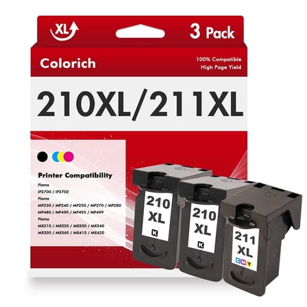 211XL 210XL Ink Cartridges Compatible for Canon 210XL 211XL Combo Pack for PIXMA MX410 IP2700 IP2702 MP240 MP250 MP495 MX340 Printer PG-210XL & CL-211XL (3 Pack, Black x 2, Tri-color)
