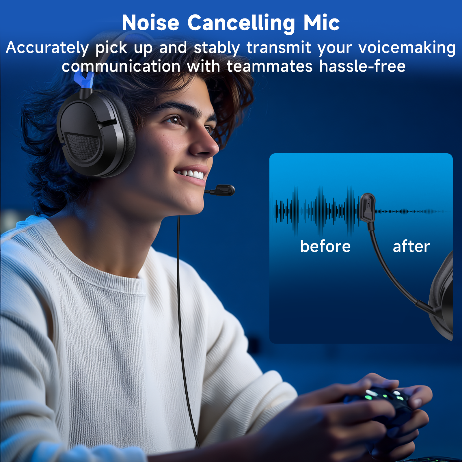 FONHAID Wired Gaming Headset for PC, PS5, Xbox, Switch, Black & Blue photo 7
