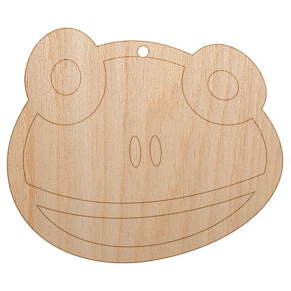 Cute Frog Face Wood Holiday Christmas Tree Ornament Unfinished DIY Pre-Drilled Craft