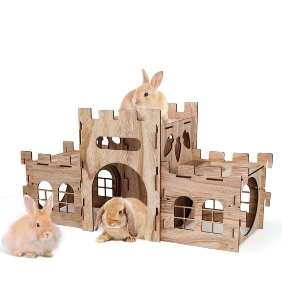 HIIMALEX Extra Large Bunny Castles Hideout Split Balcony for Indoor Bunnies Climbing Tower with Tunnel Sturdy House for Rabbits Ferrets Guinea Pigs Hamsters Ventilated Enrichment Toys Habitat