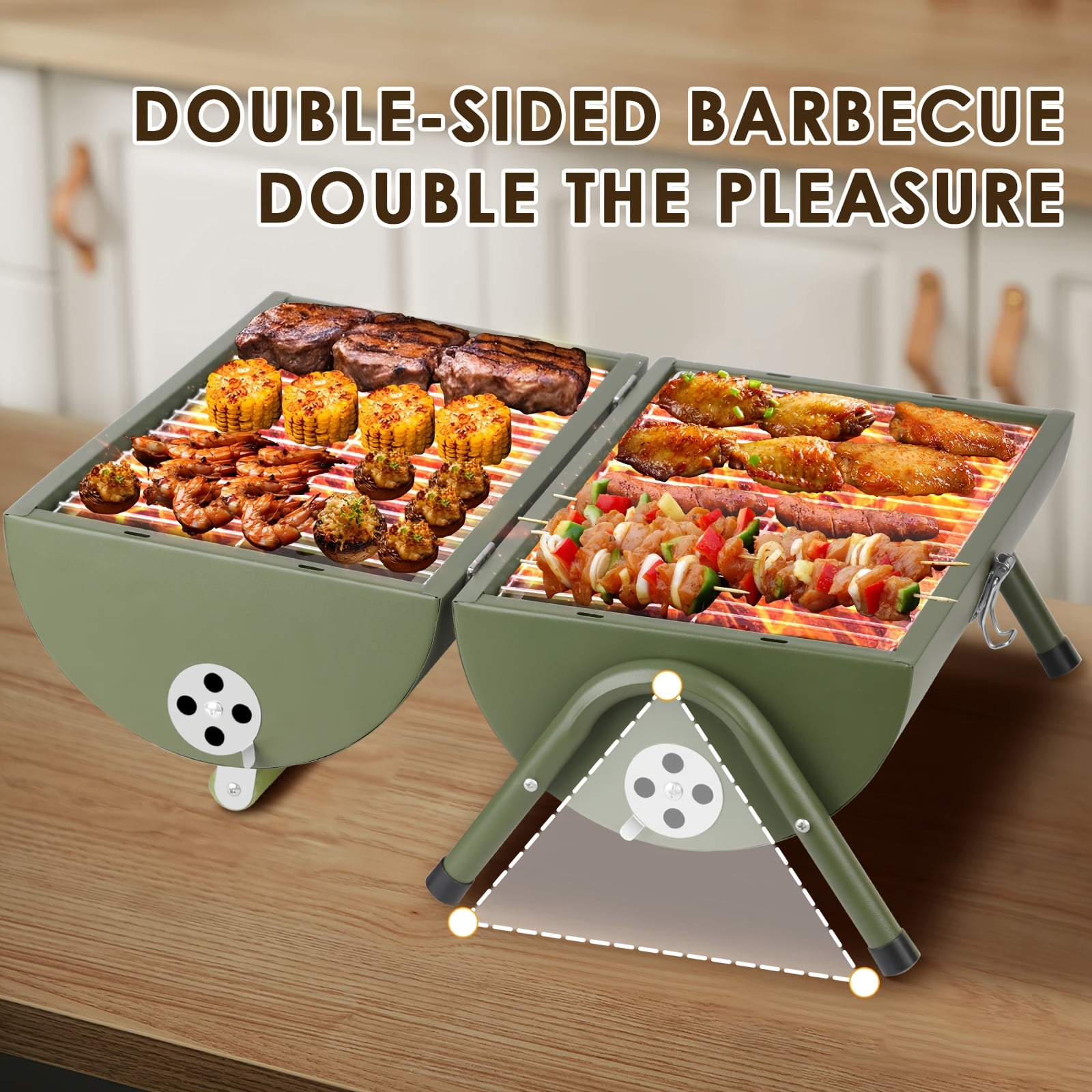 1pc, Compact Portable Barrel Charcoal Grill, Double-Side Griddle, Foldable Grill, Ideal for Outdoor Cooking & Camping, Barbecue Grill | Barrelshaped Grill | Black | Smoker