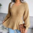 thumbnail image 2 of Lovskoo Sweaters for Women Trendy Casual Long Sleeve V-Neck Keeping Outing Blouse Sweater Khaki, 2 of 7