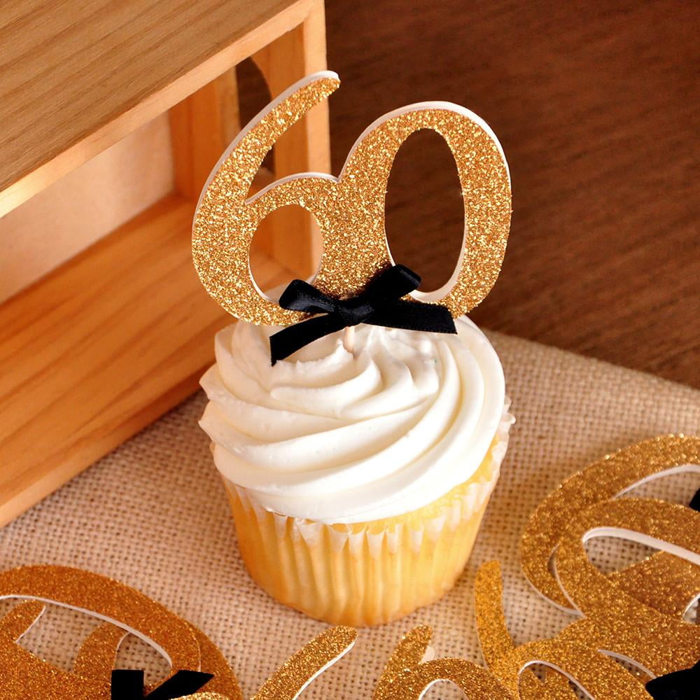 60th Birthday Party Ideas. Ships in 1-3 Business Days. Glitter Gold Number &quot;60&quot; Cupcake Toppers
