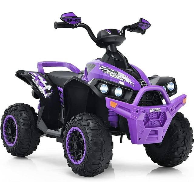 OLAKIDS Ride On ATV, 12V Kids 4 Wheeler Battery Powered Toy Car for Toddlers, Electric Rear Motorized Quad Vehicle for Boys Girls with LED Lights, Music, Horn, High Low Speed, Soft Start