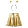 thumbnail image 3 of Yartina Girls Glossy Metallic Flared Pleated Mini Skirt Alien Cosplay Hair Hoop Outer Space Costume Gold 10, 3 of 6