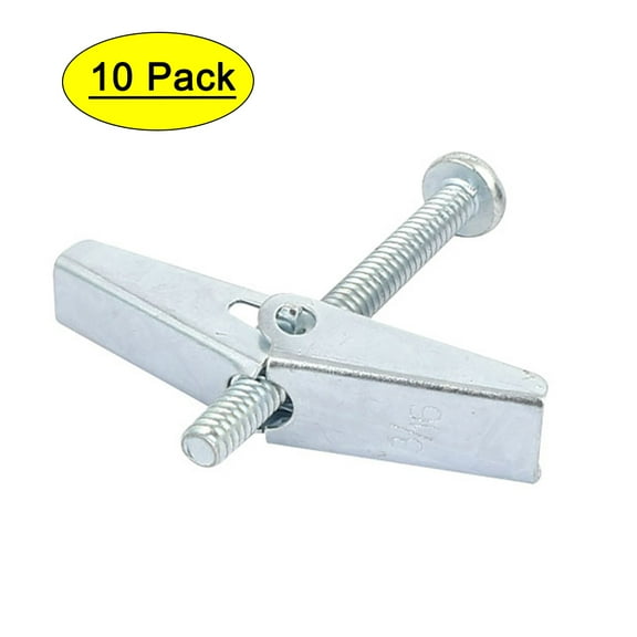 Uxcell 3/16" x 2" Male Thread Spring Loaded Hollow Wall Round Head Toggle Bolt (10-pack)
