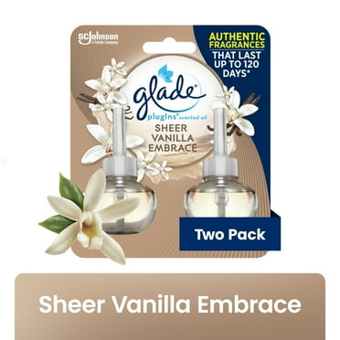 Glade PlugIns Air Freshener Refills, Sheer Vanilla Embrace, Infused with Essential Oils, 0.67 oz, 2 Count