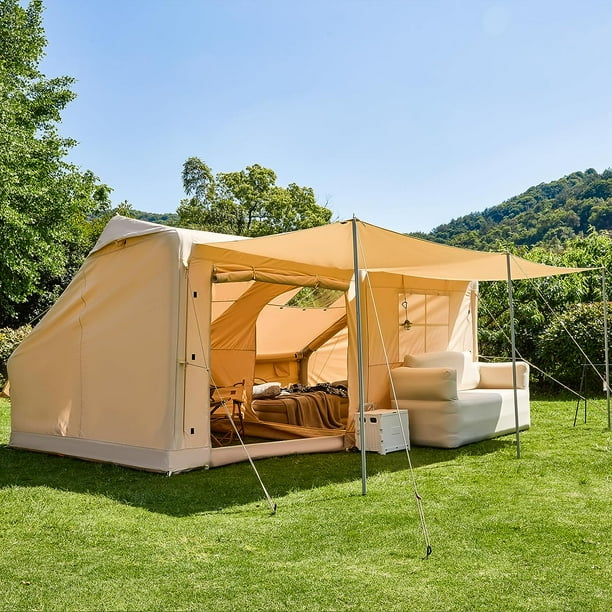 EROMMY Large Inflatable Tent for Camping, 600D Oxford Blow up Tent with  Extended Canopy, Easy Set-up Waterproof Glamping Cabin for 8-10 People
